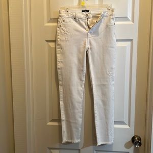 7 for Mankind White Star Embroidery Roxanne Ankle Slim Cigarette Raw Jeans